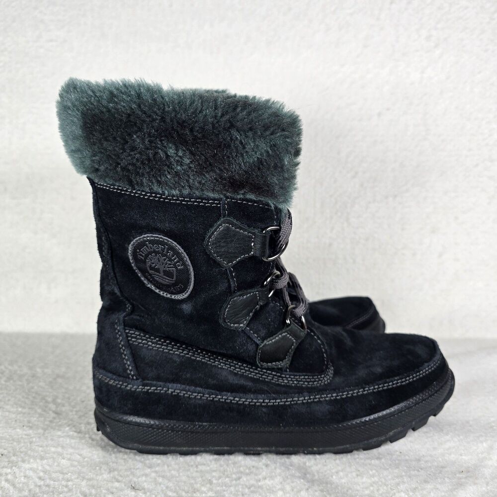 Timberland Mukluk Boots Wks 7.5W Black Suede Faux Fur Lined Winter Snow Pull On